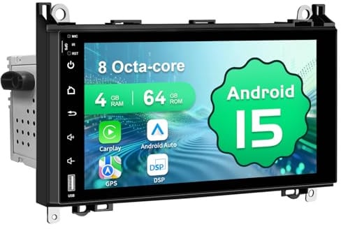 Qiiken 9 Zoll 64G+4G Android 15 Autoradio für Mercedes Benz B200 | 8 Kerne Doppel Din Autoradio (2CA75+ 6CA55) mit Canbus MirrorLink Navigation SWC ect, für Sprinter Vito W639 Viano W169 W245