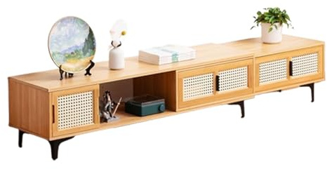 HHCTEBEC Meuble TV Extensible avec Portes Coulissantes, Style Milieu du SièCle, Meuble TV Moderne en Bambou avec Rangement pour Salon, Chambre Et Bureau.,B