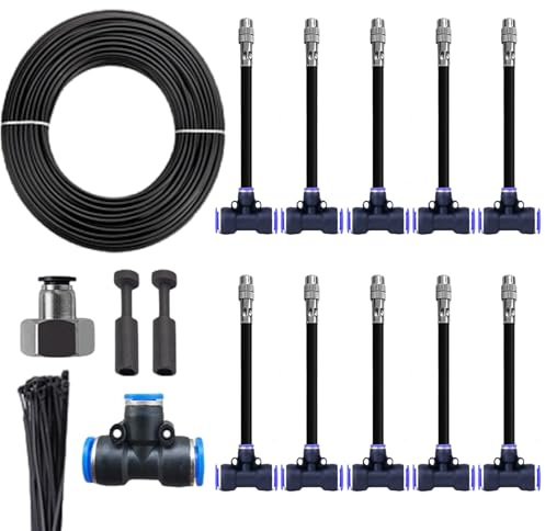 Système d'irrigation goutte à goutte, système d'arrosage de jardin incurvé à 360 ° avec tuyau de 33 pieds et 10 buses réglables, kit 'irrigation pour serre, cour, pelouse, plantes