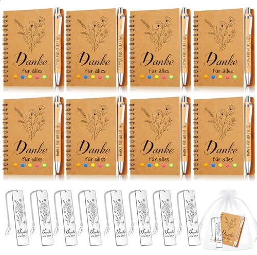 TUZELIYA Dankeschön Geschenke Klein, 8 PCS Danke Geschenk Notizbuch Set - Danke für alles - Dankeschön Geschenk für Lehrer, Arzt, Kollege, Kollegin, Frauen und Männer