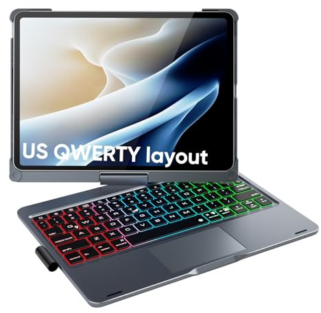 doqo iPad Air 11 & iPad Pro 11 Tastatur Hülle mit Trackpad,360° drehbar | Laptop-ähnliches Tippgefühl,Beleuchtung,kompatibel für iPad Air 11 M4/M3/M2,Air 5/4,Pro 11 (1.–4. Gen), mit Stifthalter