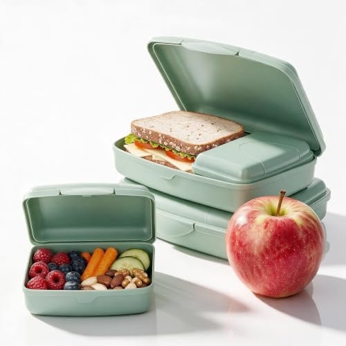 Hausfelder Brotdosen-Set 4er Erwachsene, Lunchbox flach, Hellgrün | 2 große (16x12x4 cm) + 2 kleine (9,5x7x3,5 cm) Dosen, stapelbar, spülmaschinengeeignet, für Schule