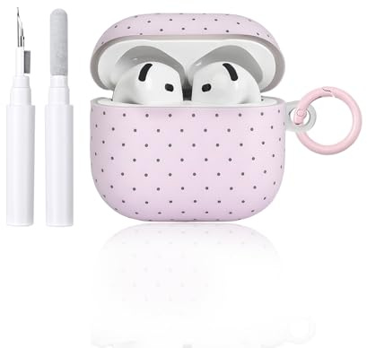Reownest Kompatible für AirPods Pro/Pro 2 Hülle mit Reinigungsset, Cute Polka Dot Muster Wellenpunkt Ästhetische Design, Kratzfeste Schlüsselbund Abdeckung Soft Kopfhörer Handyhülle - Rosa