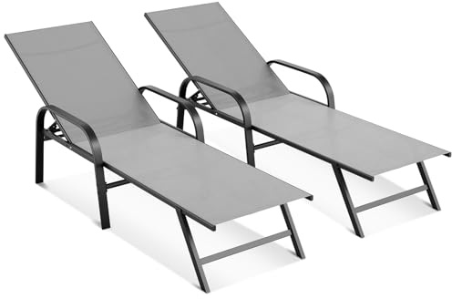 GarveeHome Juego de 2 tumbonas de Aluminio para jardín, con 5 Posiciones Ajustables, para Exteriores, Piscina, Playa, Patio, césped