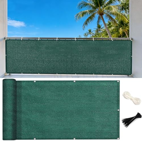 GUOJUN Balkon Sichtschutz 45 x 980 cm Windschutz HDPE Atmungsaktiv Balkonverkleidung Balkonsichtschutz Balkonbespannung mit Kabelbinder Ösen Sonnenschutz Blickdichte, Dunkelgrün