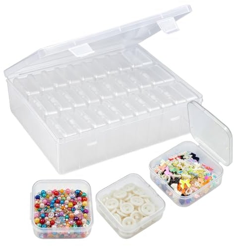 60 Stück Sortierbox für Kleinteile (5,5 x 5,5 x 2cm), 2er-Set Kleine Aufbewahrungsboxen Set mit Deckel, Transparente Kleinteilebox und Schmuckaufbewahrung, Setzkasten für Perlen und Bastelzubehör