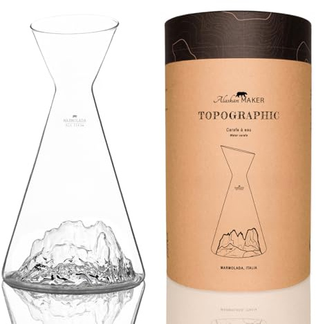 Wasserkaraffe 1 Liter | Hochwertiges Borosilikat handgeblasen mit den erhabenen Bergen | TOPOGRAPHIC (Marmolada)