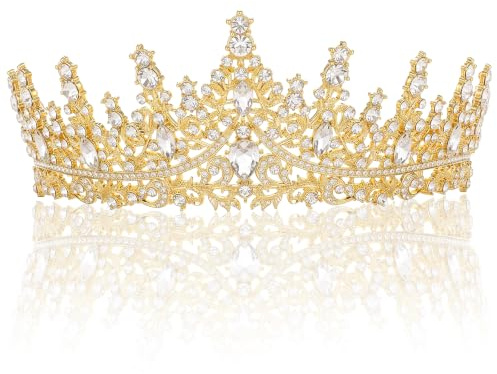 Tiara Damen Krone Kristallkrone Sparkly Strass Vintage Diadem Crown Gold | Krone Hochzeit Glitzernde Diadem Haarschmuck Tiara Kristallkrone für Geburtstag Brida Mädchen Abschlussbälle Proms Festzüge