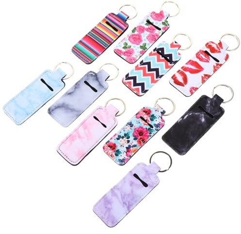 Yardwe Neopren Lippenstifthalter mit Ring und Clip On, 10 Stück für Reisen | Lippenbalsam und Lip Cream, Praktisch für Sporttasche und Unterwegs, Sicher Befestigen, Damen Geeignet Zufälliger Stil
