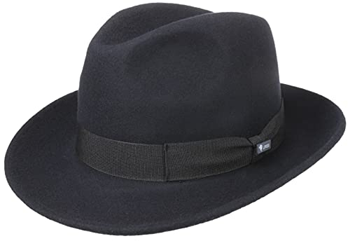 Lipodo Basic Bogart Filzhut - Bogarthut aus 100% Wollfilz - Wollfilzhut Damen/Herren - Fedora Made in Italy - Hut Sommer/Winter - Wollhut dunkelblau XL (60-61 cm)