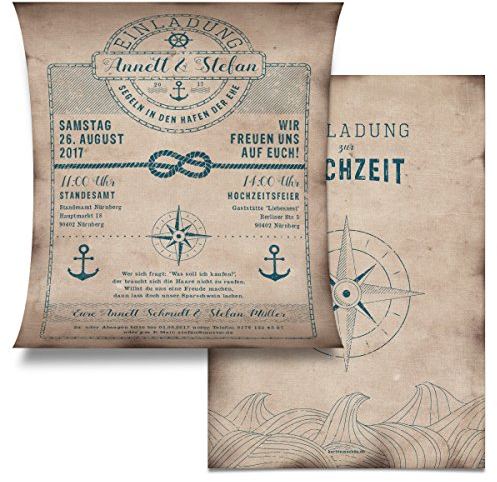 Kartenmachen.de Hochzeit Einladungskarten (10-100 Stück) - Schatzkarte als Flaschenpost - Seemann Anker Einladung