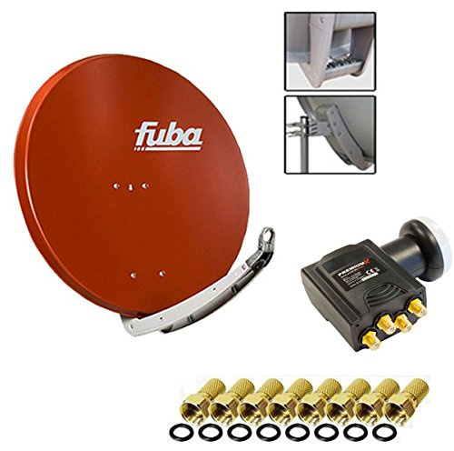 Fuba DAA 850 R Digital Sat Schüssel Ziegelrot 85x85cm Deluxe LNB Quad Premium X Direktanschluss von 4 Teilnehmer 8X F-Stecker
