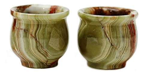 Radicaln Marble Set of 2 Mini Wine Glasses 2 Inch 1.5 OZ Green Onyx Handmade Double Shot Glasses - Wine Champagne Glass For Home Bar Small Shot