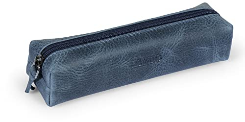 Londo Echt Leder Federmäppchen mit Reißverschluss - Bleistift Beutel (Blau)