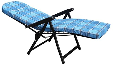 milani home_Poltrona A Sdraio Imbottita Reclinabile_Cuscino Imbottito Alta Densità, Adatta A Giardino, Portico, Piscina E Relax_Con Carrello Poggiapiedi Automatico_Azzurra