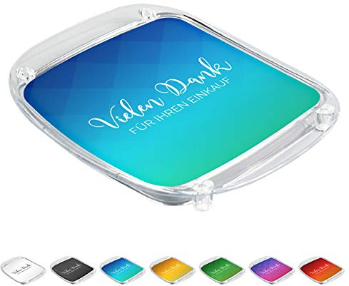 WIRKSAM WERBEN Zahlteller, Kassierteller, Geldschale für Einzelhandel, Danke für den Einkauf, Acryl-Glas, Blau, fix & fertig