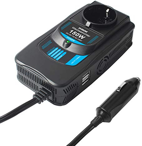NDDI POWER 150W Auto Wechselrichter 12V DC auf 230V AC Wandler mit 2 USB Port Ladegerät, Laden Sie Ihr Laptop, iPad, iPhone, Tablet Und Mehr