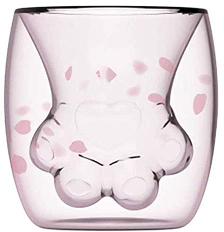 QMZDXH Cute Cat Claw Cup, Cute Cat Foot Shape Transparent Double Wall Coffee Cups Insulated Thermo, for Coffee Cup, Tea Cup, Milk Cup, Office Glasses Cup 6oz