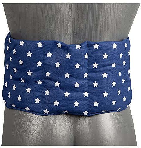 Wärmekissen zum Umbinden - Dinkelkissen 7-Kammer mit Band. Körnerkissen, Rücken, Lende - 65x15cm, Dinkel, Sterne-blau