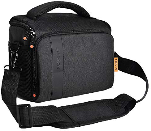 FOSOTO Bolsa Funda Cámara Réflex SLR DSLR Digital Negra de Hombro Impermeable, para 1 Cámara 1 ó 2 Lentes Accesorios para Nikon D5600 Z6 Canon EOS 1300D 700D 1200D Sony a68K FujiFilm