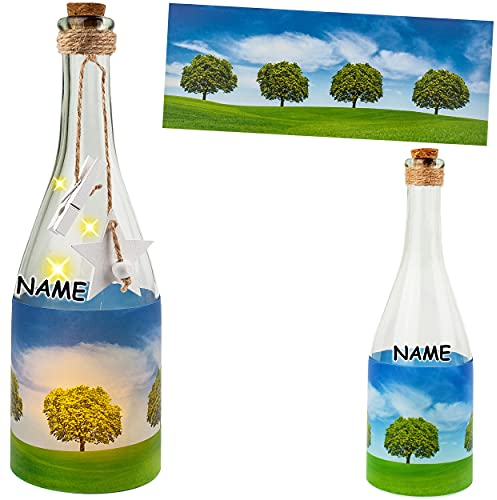 alles-meine.de GmbH Glas - Lichterflasche Motiv frei wählbar 6 Stück LED Wiese & Bäume in der Landschaft inkl. Name - Timer Funkiton - LICHT Dekoflasche/Flasche - 28 cm..