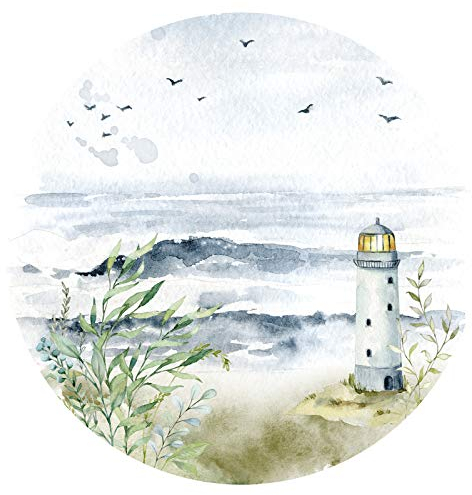 Grandora Wandaufkleber Wandtattoo Schlafzimmer Strand Küste Meer Wandsticker Ostsee Wandbild Wohnzimmer Wanddeko Flur Esszimmer Tapete selbstklebend rund DL652-03