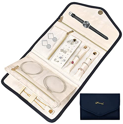 NATUCE Rollo de Organizador de Joyero Viaje, Portáti Bolsa de Almacenamiento de Joyas, Rollo Joyería Viaje para collares, pendientes, anillos, pulsera, reloj de pulsera