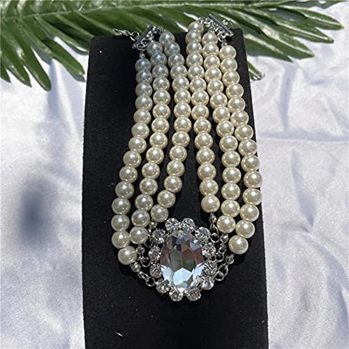 SONGK Elegante Barock DREI Stränge Kragen Planet Choker Perlenkette für Frauen Mädchen Hochzeit Vintage Geschenke Party Schmuck