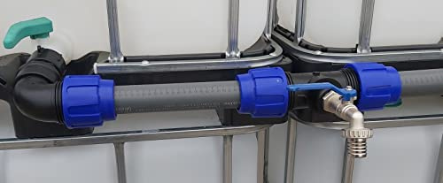 Verbindungsset IBC Regenwassertanks mit 1 Wasserhahn(Set für 2-6 Tanks) (4 Tanks)