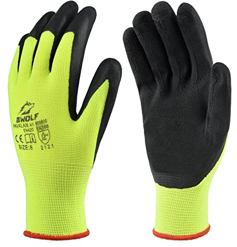 BWOLF PAVALAN 12 Paar Handschuhe Arbeitshandschuhe Herren Arbeitshandschuhe Damen Mechaniker Handschuhe Herren Montagehandschuhe mit robuster Latex Beschichtung (12, 8)