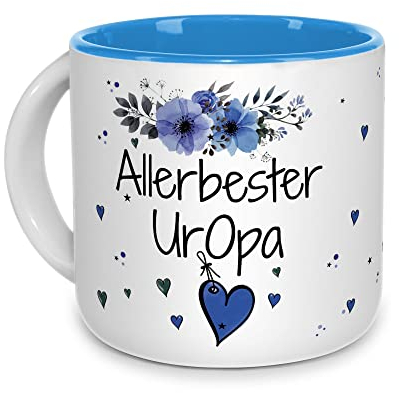 Tasse mit Spruch für den allerbesten Uropa - Geschenk für Uropa, Geburtstagsgeschenk, Familie | Hochwertige Keramik - Innen Hellblau, 400ml