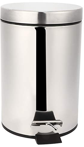 Stainless Steel Step Trash Can Round Small Metal Step Trash Can with Lid Soft Close Step Pedal Trash Bin Removable Inner Waste Basket for Bathroom Bedroom Office 0.8Gal/3L (Silver)