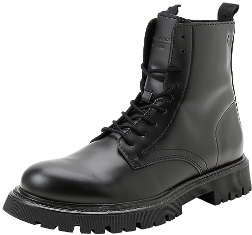 JACK & JONES Jfwdixon-Stivale in Pelle, Stivaletti Stringati Uomo, Antracite, 43 EU