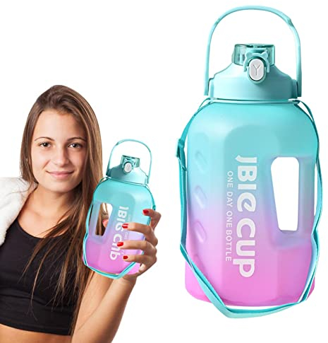 backlight Bouteille d'eau de Sport - Bouteille d'eau de Motivation 3L avec marqueur de Temps - Bouteille d'eau étanche avec Paille et poignées, récipient d'eau réutilisable pour l'extérieur