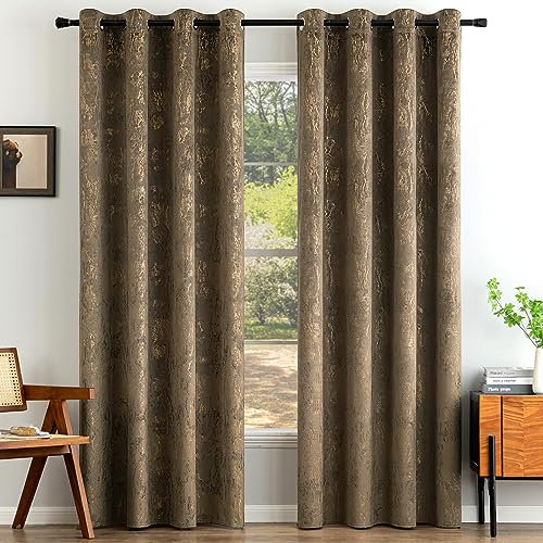 EMEMA Samtvorhänge Vorhang Blickdicht Vorhänge mit Ösen Gardinen Deko Ösenvorhang Dekoschal Dekogardinen für Schlafzimmer Wohnzimmer 2er Set 140 x 215 cm(B x H) Dunkelbraun