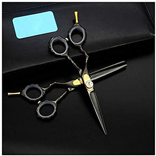 Left Handed Hair Scissors Set,Professional Barber Shears KitThinning/Texturizing Scissors for Barber/Salon/Home Shear Sets Case Men and Women,Black,5.5 Inch,Collector88