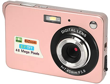 Digitalkameras für die Fotografie, 4K 48MP Vlogging Kamera, Pocket Kamera mit 2,7 Zoll LCD Display, 8 fachem Zoom, Anti Shake Serienaufnahmen, für Erwachsene, Senioren, Anfänger (Rosa)