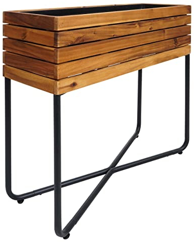 Pflanzkasten HWC-L25, Pflanzkübel Blumenkasten, rechteckig 60x62x22cm Outdoor Stahl Akazie Holz FSC®-Zertifiziert, braun