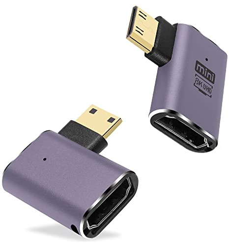 GINTOOYUN 8K Mini HDMI to HDMI Extender Adapter 2.1 Version Mini HDMI Male to Right Angle 90 degreeHDMI Female Extension Adapter for Camera,Laptop,Tablet,HDTV,Projector 2 PCS(Angle Right)