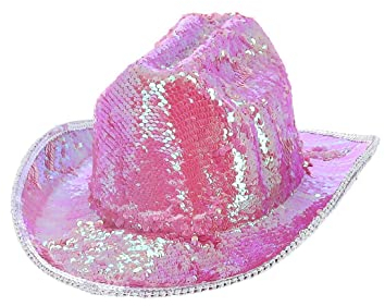Smiffys Fever-Deluxe-Pailletten-Cowgirl-Hut, schillerndes Pink
