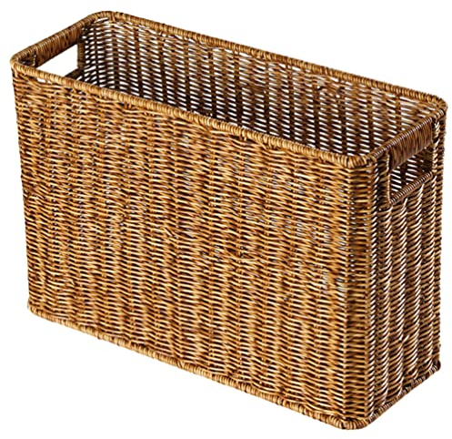 Alipis Magazine Wicker Basket, Plastic Rectangular Basket Bins Woven Files Holder Rattan Basket Bin Books Organizer Case Farmhouse Standing Rack For Shelf Home Office Coffee