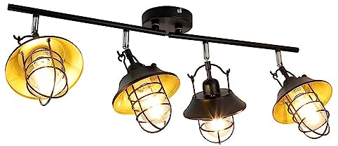 Depuley LED Deckenstrahler Schwarz Gold, Deckenstrahler 4 flammig, Retro wohnzimmerlampe, E27 schlafzimmerlampe, für Küche, Wohnzimmer, Schlafzimmer, Esszimmer, Büro, keller, Halle(Ohne Leuchtmittel)