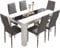 Blisswood Dining Table Set, Dining Table and Chair Set, Pu Leather Dining Room Chairs and 17mm Thick Table Top Long Modern Dining Table Set (White & Black Dining Table and 6 Grey Chair)