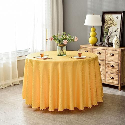 BHOMTY Runde Jacquard-Tischdecke Schützt und dekoriert den Tisch Geeignet für Haus, Hotel Restaurant, Hochzeit Bankett, Büro Treffen Gelb Durchmesser 160 cm