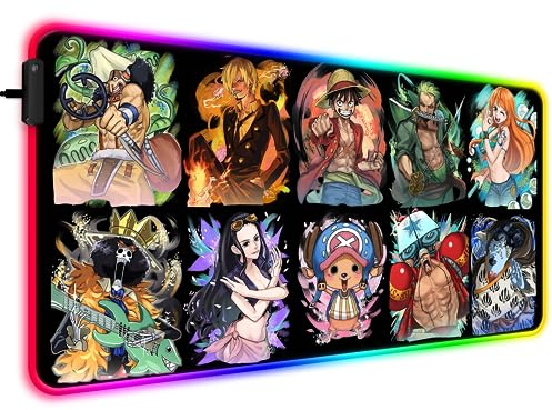 SIASYDF Anime RGB One Piece Mouse Pad, Extended Large LED Light Up Gaming Home Office Mousepad, Non-Slip Rubber Base with Stitched Edges Desk Mat for Computer Keyboard and Laptop, Black