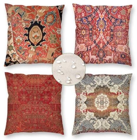 Housse Coussin 50x50 cm Lot de 4 Coussin Exterieur Impermeable Lin Coussins Décoratifs Moroccan Style Housse Coussin Canapé Fermeture Zip Cachée Coussin Canape Decoration pour Chambre Jardin Y308