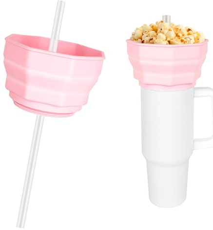 Linkidea Ensemble 2 pièces compatible avec Stanley Adventure Quencher 40oz, Stanley Quencher H2.0 40oz, Simple Modern 40oz Tumbler, Récipient alimentaire pliable avec paille en silicone (Rose)