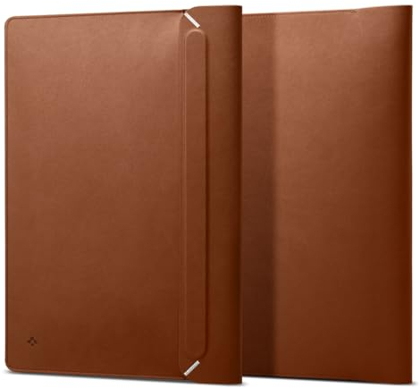 Spigen Valentinus Custodia per Laptop 15 15.6 16 pollici, Compatibile con MacBook Pro, Patta Magnetica Incorporata, Sleeve per Laptop in Pelle - Marrone