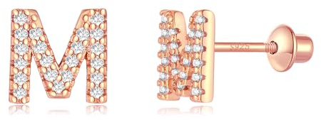 Buchstabe Ohrringe Silber 925, Initiale M Kleine Rose Gold Ohrringe für Mädchen Damen Geburtstag