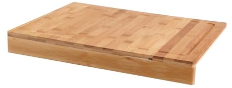 Bambus Schneidebrett mit Anschlagkante - 43 x 33 cm - Holz Küchenbrett mit Saftrille - Tranchierbrett Servierbrett Holzbrett Fleischbrett Herd Abdeckplatte